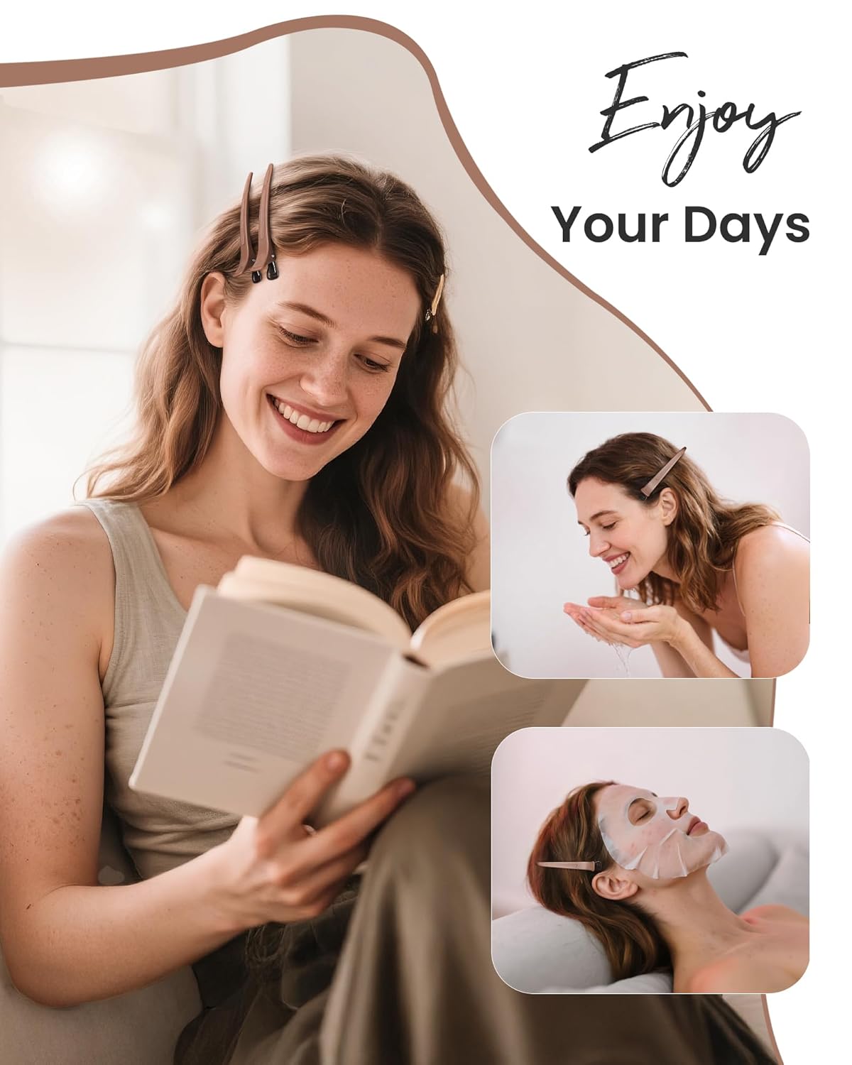 AIMIKE Extended Sectioning Hair Clips w/Built-in Silicone Band, 4.8" No-Crease Non-Slip Hair Styling Clips for Thick, Long Hair – Blow Drying,Hair Rollers, Rust-Free –6 Pack, Mocha Mousse