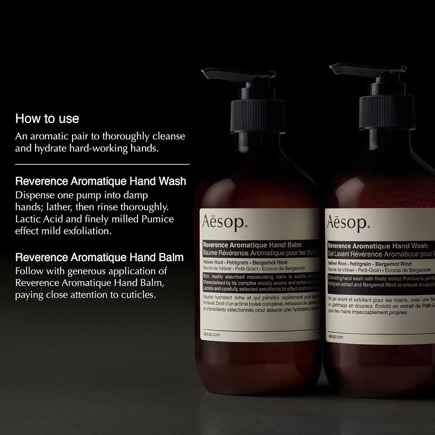 Aesop Reverence Hand Wash & Balm Set | Citrus, Woody, Herbaceous Duo to Cleanse and Hydrate the Hands | Vetiver Root, Petitgrain, Bergamot Rind | 16.9 oz / 500 mL