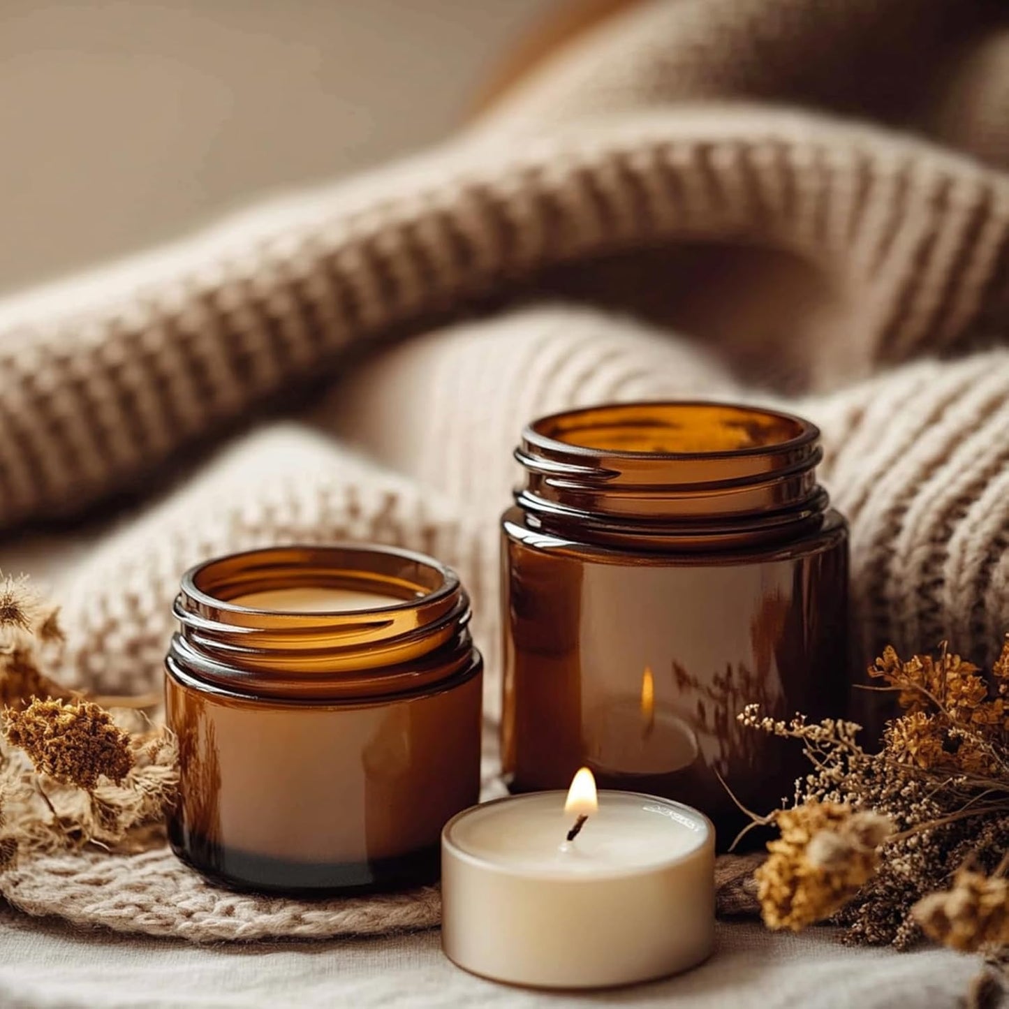 KEYWING 2 oz Amber Glass Jars with Black Lids, 24 Pack Small Cosmetic Jars, Round Empty Sample Container with Inner Liners for Lotions, Cream, Powders and Ointments