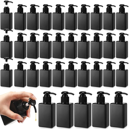 Domensi 50 Pcs 100ml /3.4 oz Pump Bottle Mini Travel Bottles Small Dispenser Containers Plastic Pump Lotion Dispenser Empty Square Travel Size Containers Toiletries (Whole Black)