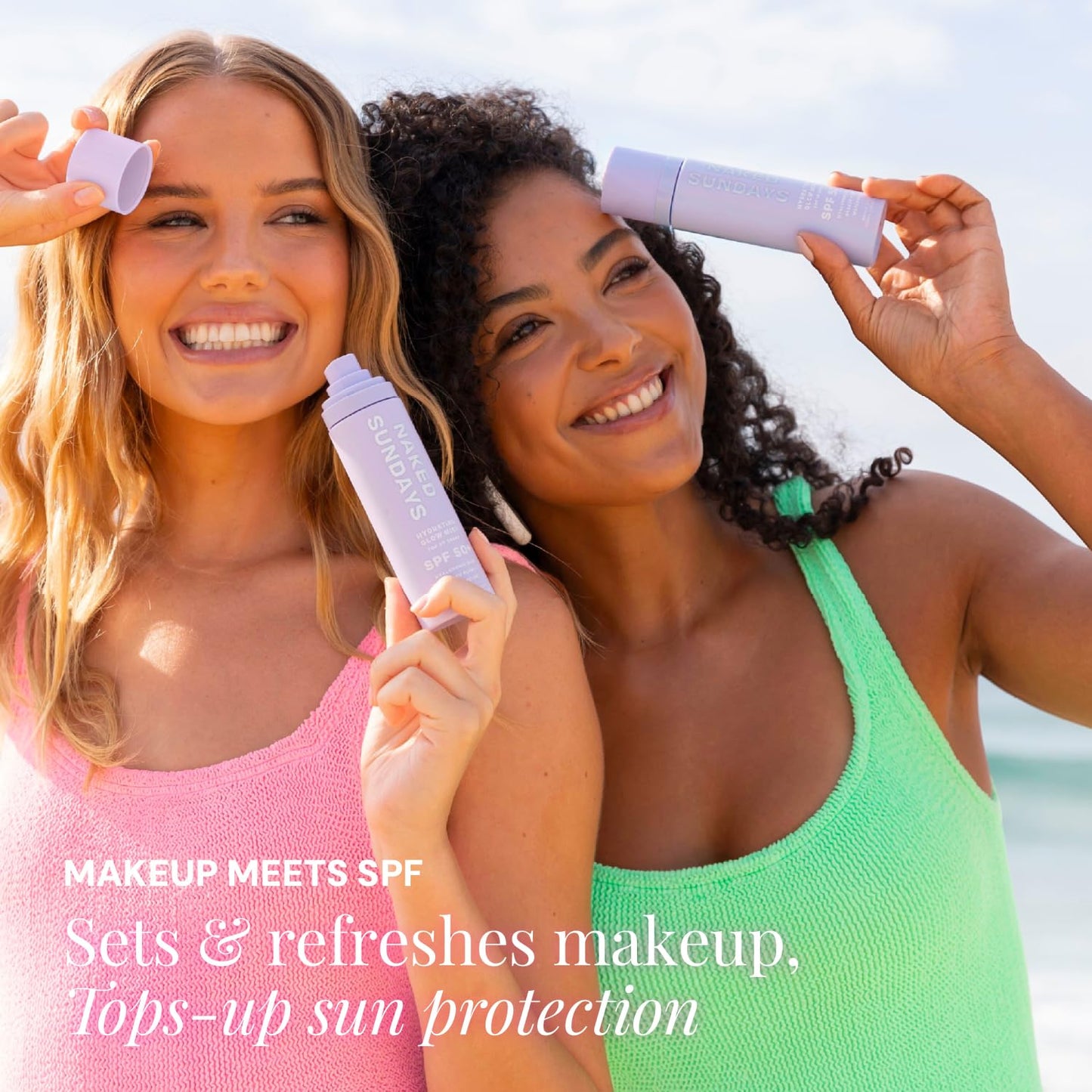 Naked Sundays Daily Sunscreen SPF 50 Best Sellers Trio - 100% Mineral Primer Lotion, Hydrating Glow Setting Spray Mist, and SPF Brush