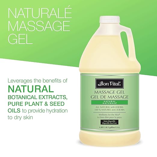 Bon Vital' Naturale Massage Gel with Natural Ingredients for Earth-Friendly Massage, Hypoallergenic Massage Gel for Sensitive Skin, Moisturizer Absorbs Like Lotion, 1/2 Gal, Label may Vary