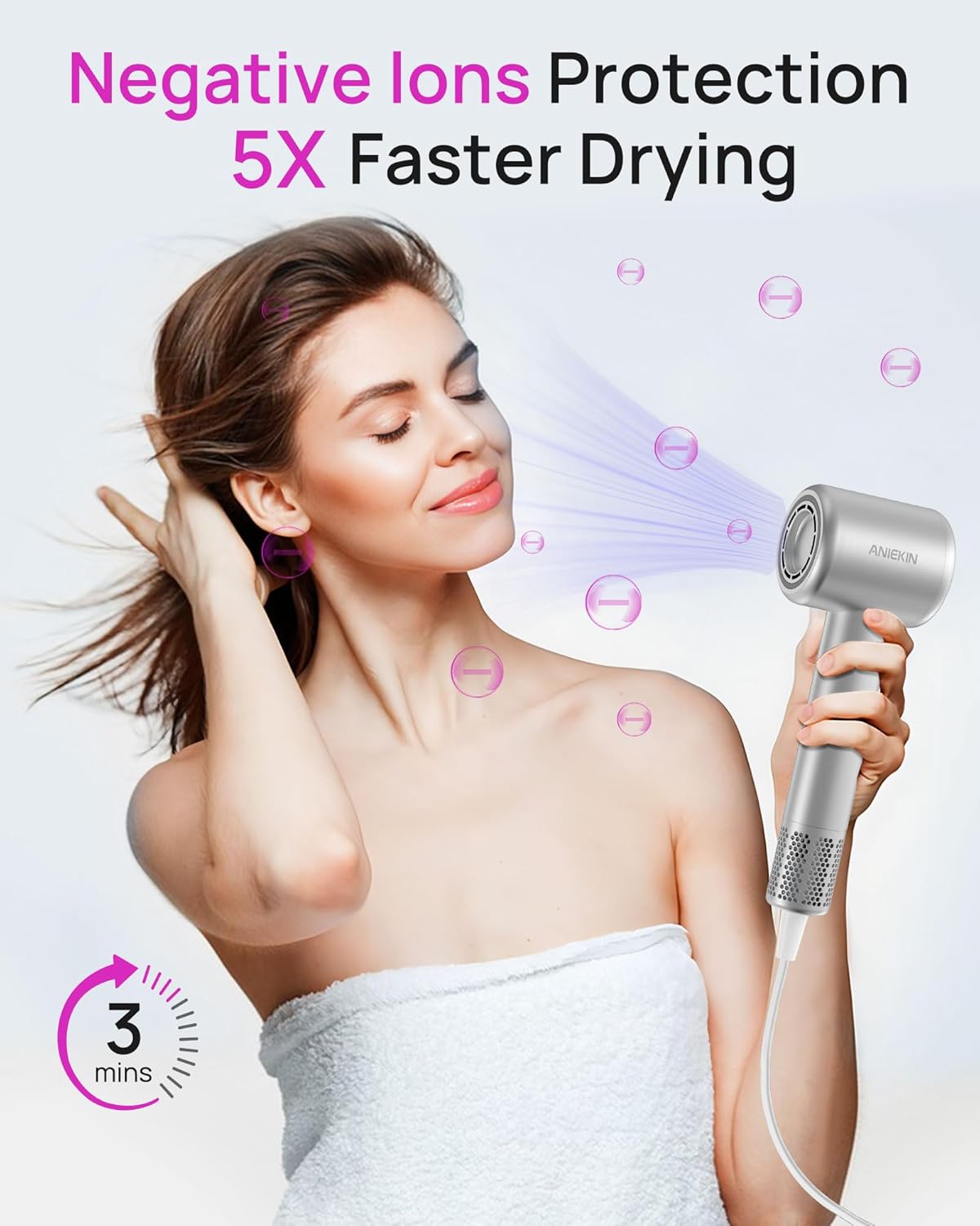 Hair Dryer, High-Speed Ionic Low Noise Blow Dryer for Fast Drying, Birthday Christmas Gifts for Women Men Mom Dad, Thermo-Control Quiet Compact Hair Blow Dryer for Travel Salon, Silver