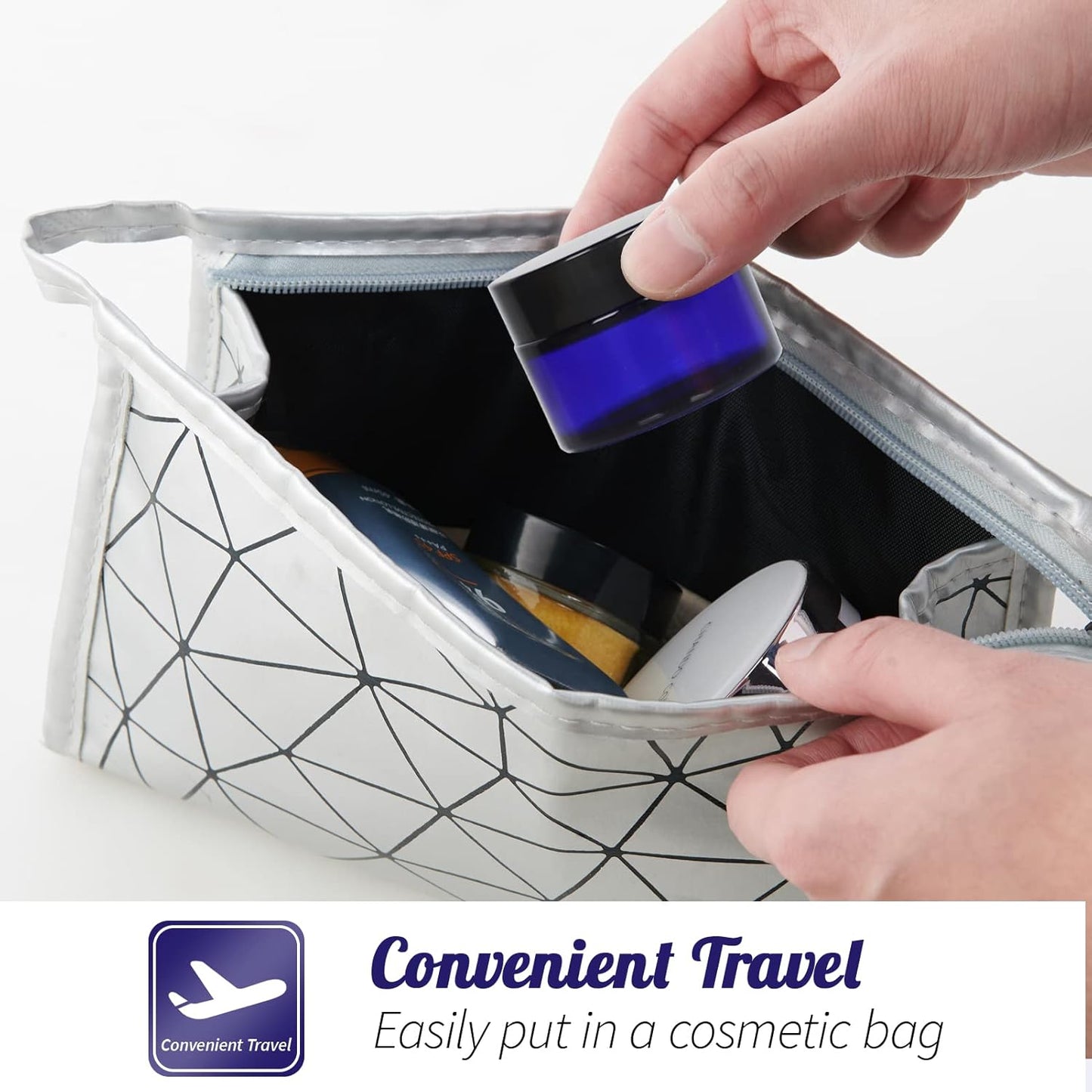 1oz Glass Jar with Lid, Hoa Kinh 25Pack Blue Round Containers Cosmetic Glass Jars with Inner Liners and Black Lids Travel Jars for Storing Lip and Body Scrub, Lotion, Body Butter, Bath Salts, Liquid