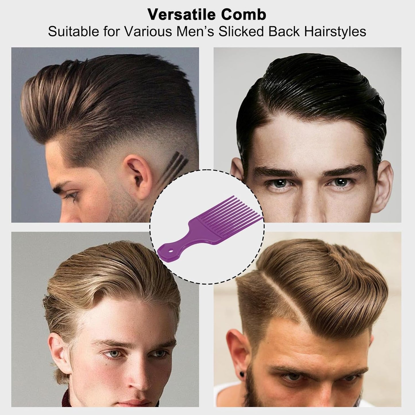 2 Pcs Hair Pick Comb Wide Tooth Lift for Hair Styling Detangling Plastic Afro Comb for Women Men (Purple)