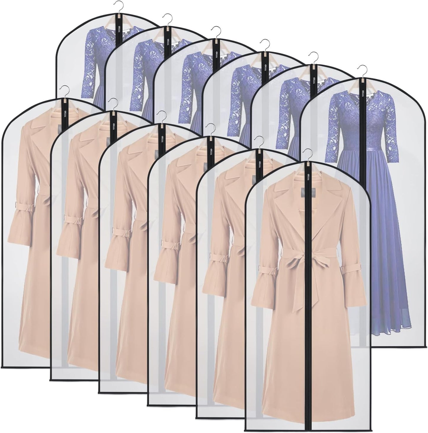 Kntiwiwo Garment Bags Clear Suit Bag for Closet Storage (60"12pcs-Black Edges)