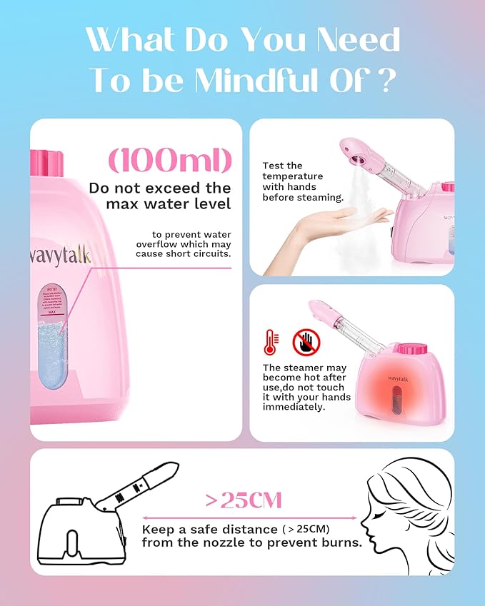 Wavytalk Facial Steamer,Warm Mist Face Steamer with 360° Rotatable Sprayer Nozzle for Deep Cleaning Unclogs Pores,Portable Face Humidifier Skin Care for Home Facial SPA Sauna Salon