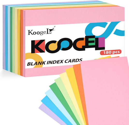 Koogel 180PCS Large Blank Index Cards 5x8, Colored Flash Cards Notecards for Back To School Learning Studying Classroom Office Note Taking Recipes Supplies, 9 Neon Colors