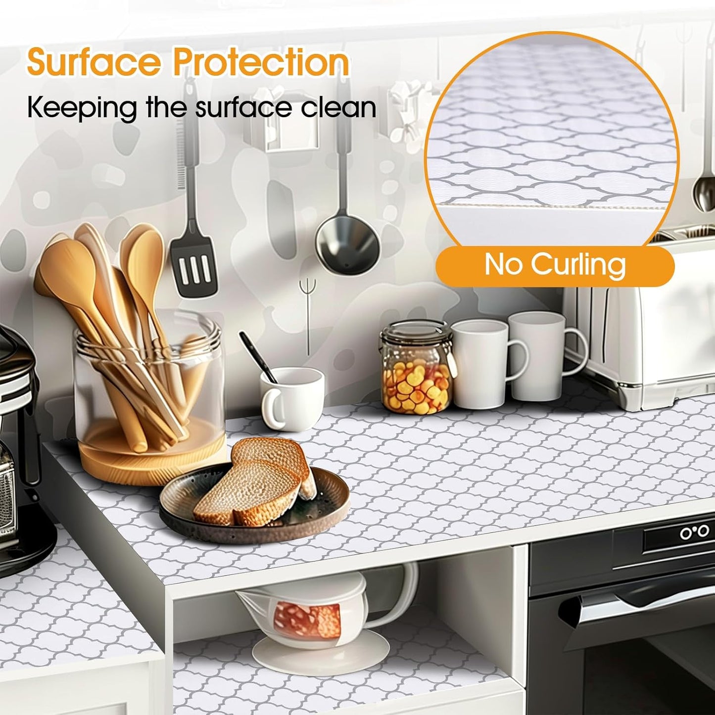 Shelf and Drawer Liner for Kitchen Cabinets Non-Adhesive, Strong Grip Non-Slip Thickened Cabinet Liners for Shelves, Waterproof Mats for Dresser Cupboard, White/Gray, 17 in x 30 Feet