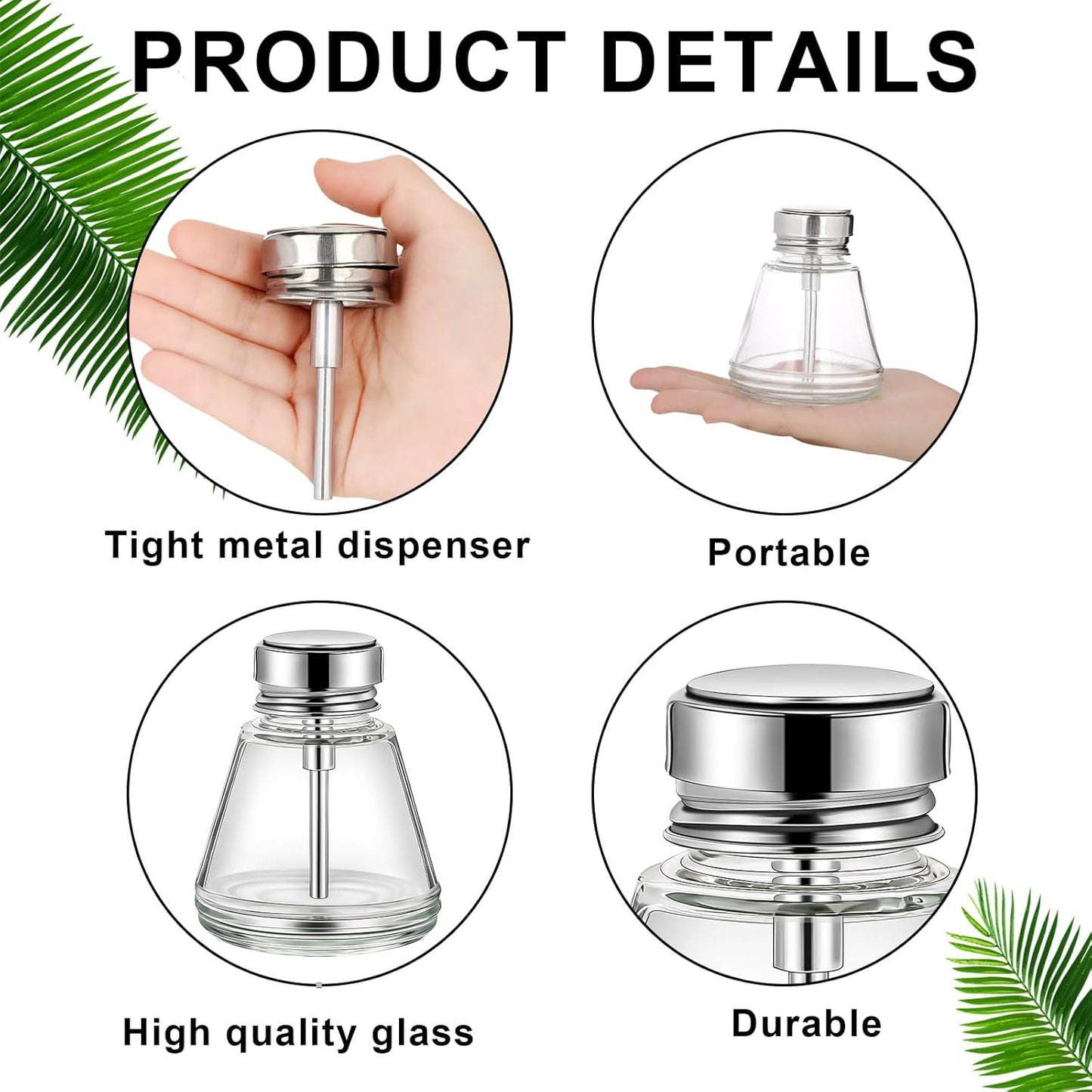Lallisa 2 Pcs 6 Oz/ 180 ml Pump Dispenser Bottle Empty Push Down Glass Dispenser Bottle with Flip Metal Cap Makeup Remover Alcohol Pump Sanitizer Container for Nail Polish