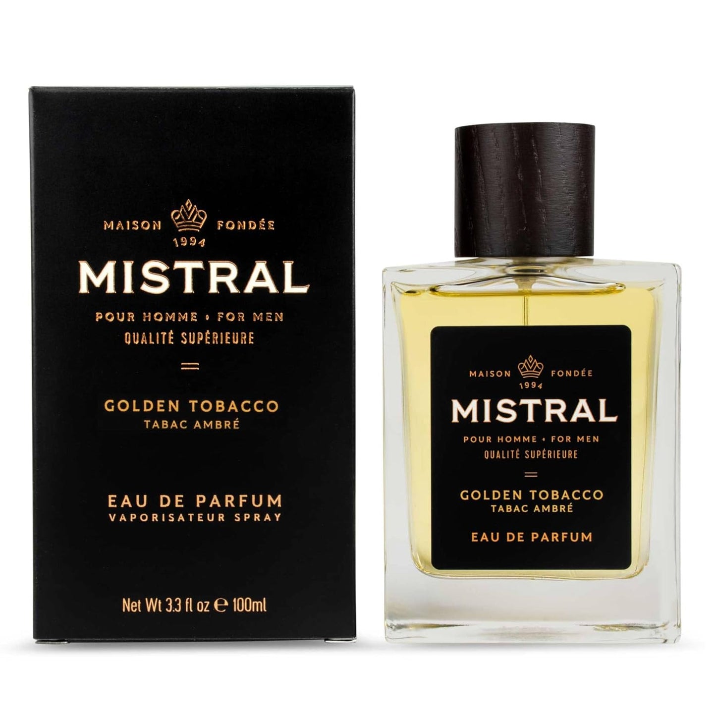 Mistral Men’s Cologne – Golden Tobacco Eau de Parfum | Warm & Aromatic Perfume For Men with Bergamot, Tonka Bean & Cashmere Wood | Cruelty-Free & Long-Lasting Cologne for Men, Made in France - 3.4 Oz