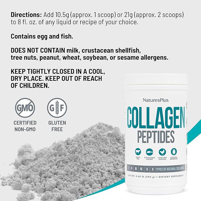 NaturesPlus Collagen Peptides - 0.65 lbs Powder - Hair, Skin, Nail & Joint Health, Immune System Support - Non-GMO, Gluten Free - 28 Servings