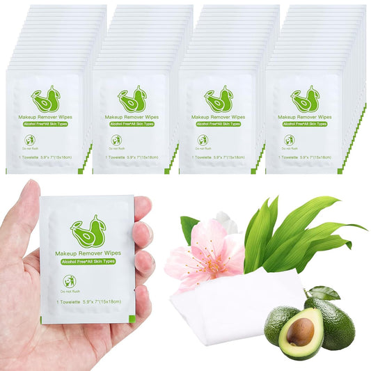 Makeup Remover Wipes Bulk Individually Wrapped,Travel Makeup Wipes Individual Makeup Remover Wipes Bulk Gentle Cleansing Makeup Remover Wipes for Face Cleansing Mascara Lipstick Travel (50, Avocado)