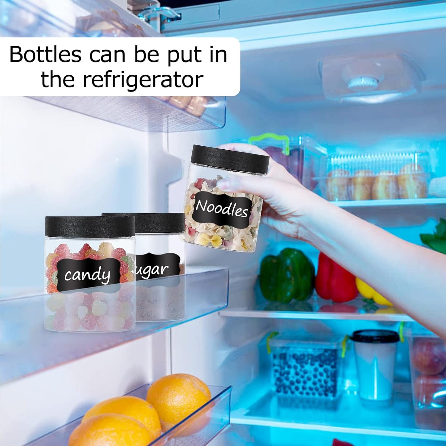 48PCS 8OZ Plastic Jars with Screw On Lids, Labels Refillable Empty Round Slime Containers for Storing Dry Food, Honey Jam, Cream, Butter, Lotion