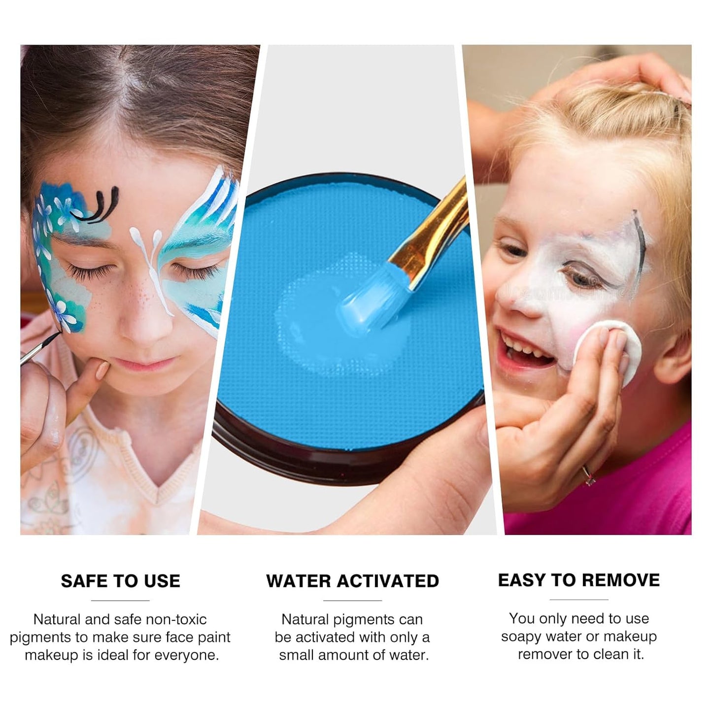 White Black Red Foundation Face Body Paint, Halloween Makeup Face Painting Kit with Painting Brushes and Makeup Sponge for Kids & Adults Goth Clown Vampire Joker SFX Cosplay Party-30g