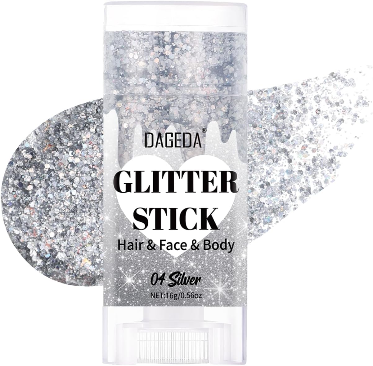 DAGEDA Silver Body Glitter Stick,Sparkly Face Glitter Makeup,Holographic Hair Glitters Mermaid Makeup Rave Outfits for Women, Shimmer Face Paint Stick Singer Concert Accessories