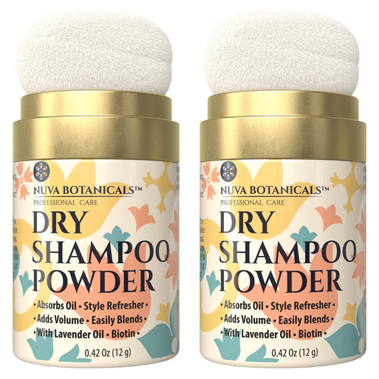 Non Aerosol Dry Shampoo Powder with Biotin - Lavender Extract and Korean Ginseng - Volumizing Travel Size (0.42 oz, 2 Pack) - Gifts for Her