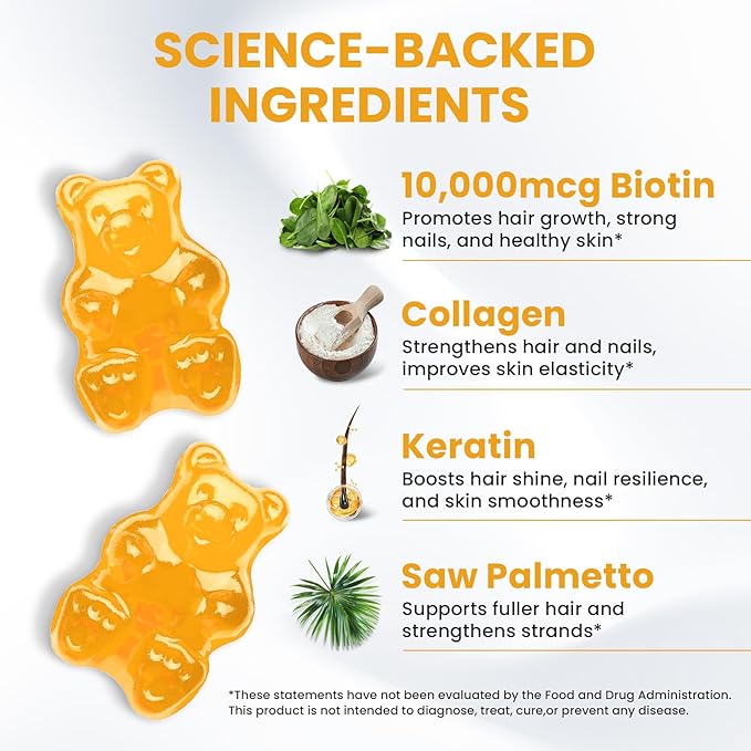 Venture Pal Biotin Gummies with Collagen & Keratin - Hair Growth Support Skin and Nail Strength Vitamins for Women & Men - Biotin 10000mcg | B-Complex | Saw Palmetto - Sugar Free, Non-GMO, 60ct