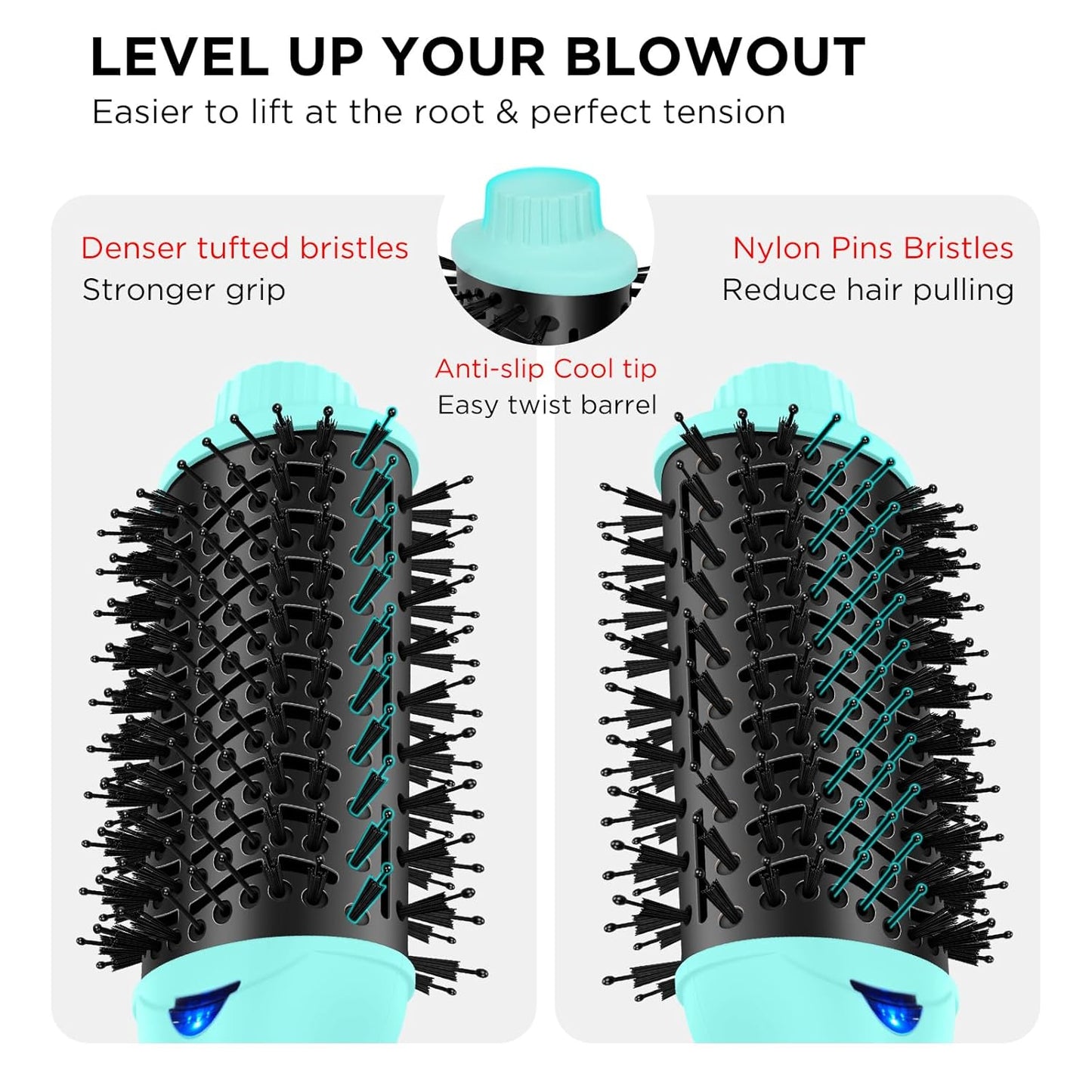 Hot Air Brush, Aima Beauty Professional One Step Hair Dryer & Volumizer 4 in 1 Upgrade Anti-Scald Negative Ionic Technology for All Hair Types, Light Green