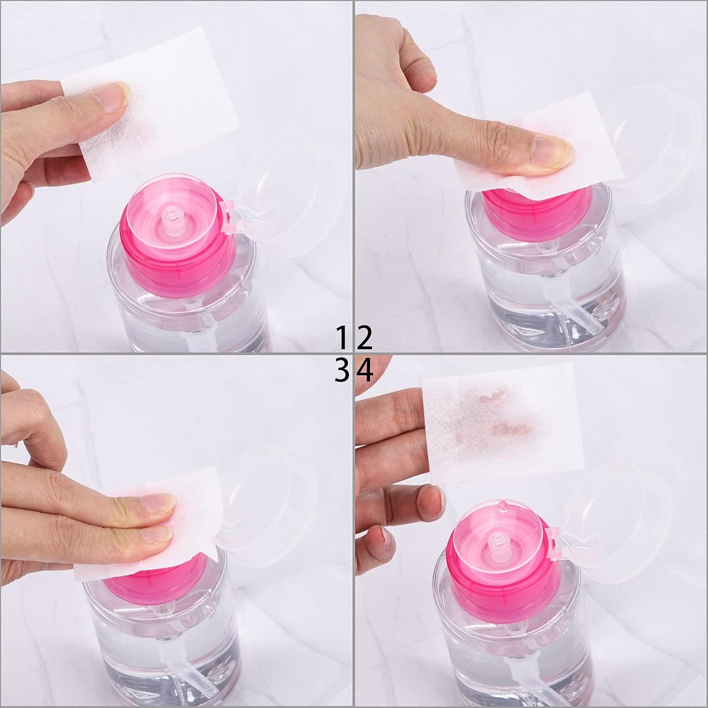 Pack of 3 Nail Polish Remover Pump Empty Dispenser Bottle for Alcohol, Nail Polish and Makeup Remover, 150ml(5.10z), Hotpink Top Cap