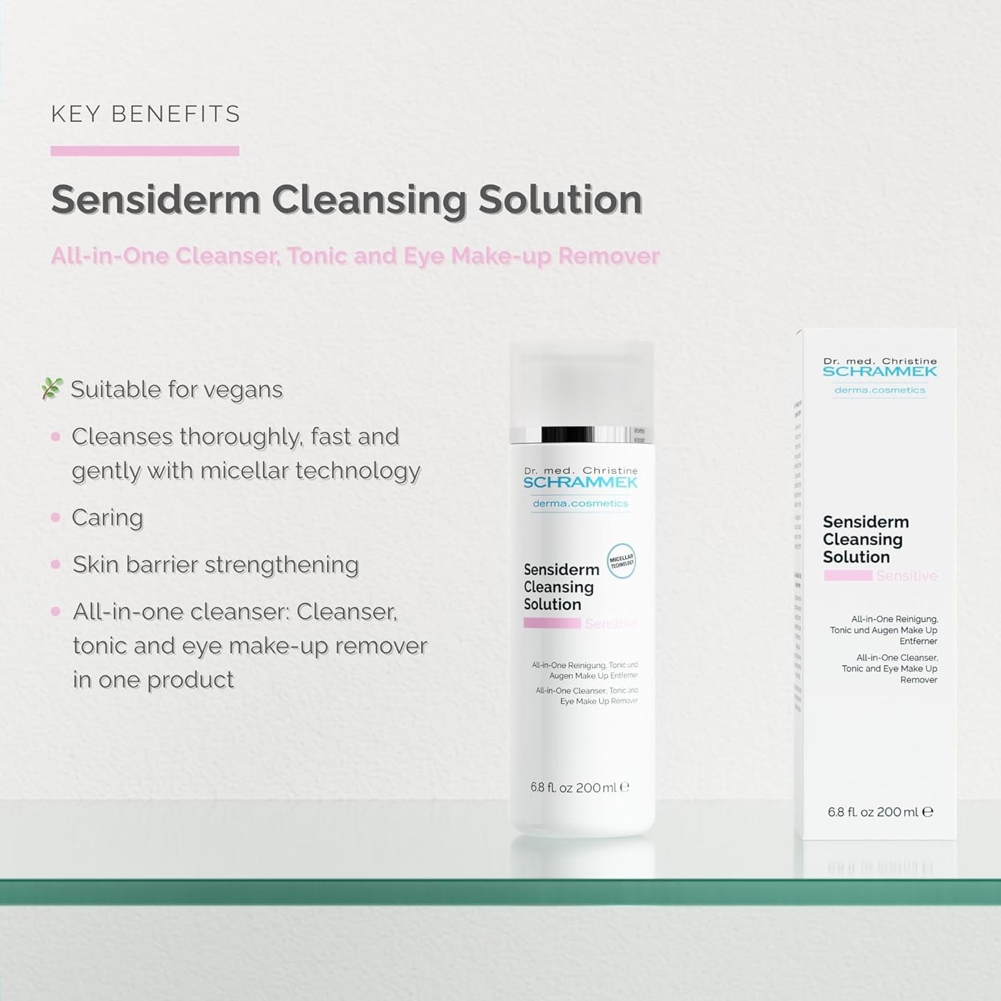 Sensiderm Cleansing Solution (6.75 fl oz) - 3-in-1 Micellar Makeup Remover & Toner - Fragrance-Free - Gentle Cleanser for Sensitive Skin - Dr. Schrammek
