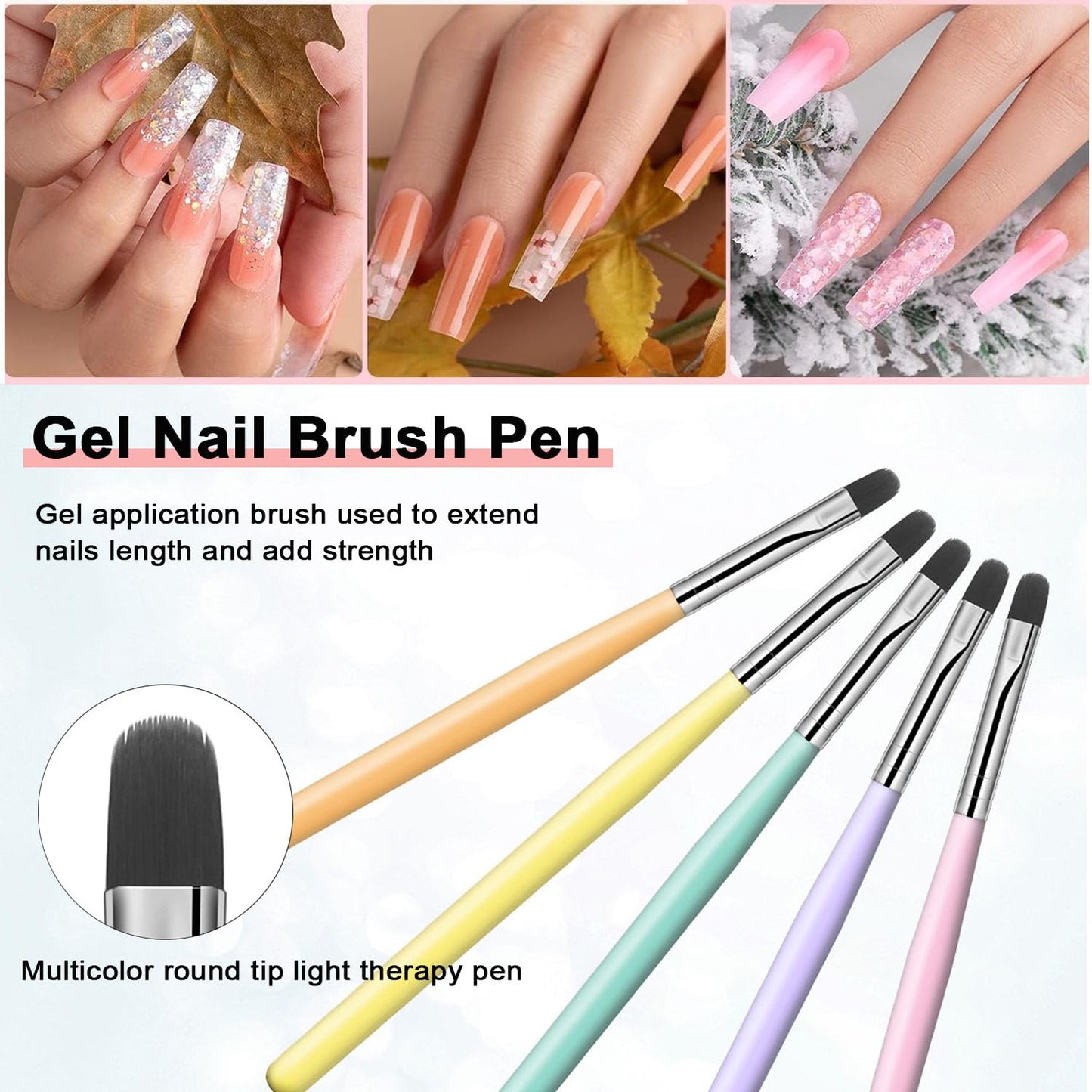 Nail Art Brushes Set,8PCS Uv Gel Nail Brush Poly Extension Gel Brush for Nail Art Nail Design Brush Gel Nail Brush for Nail Extension Nail Powder Nail Art Tips Builder Brush Nail Painting Set