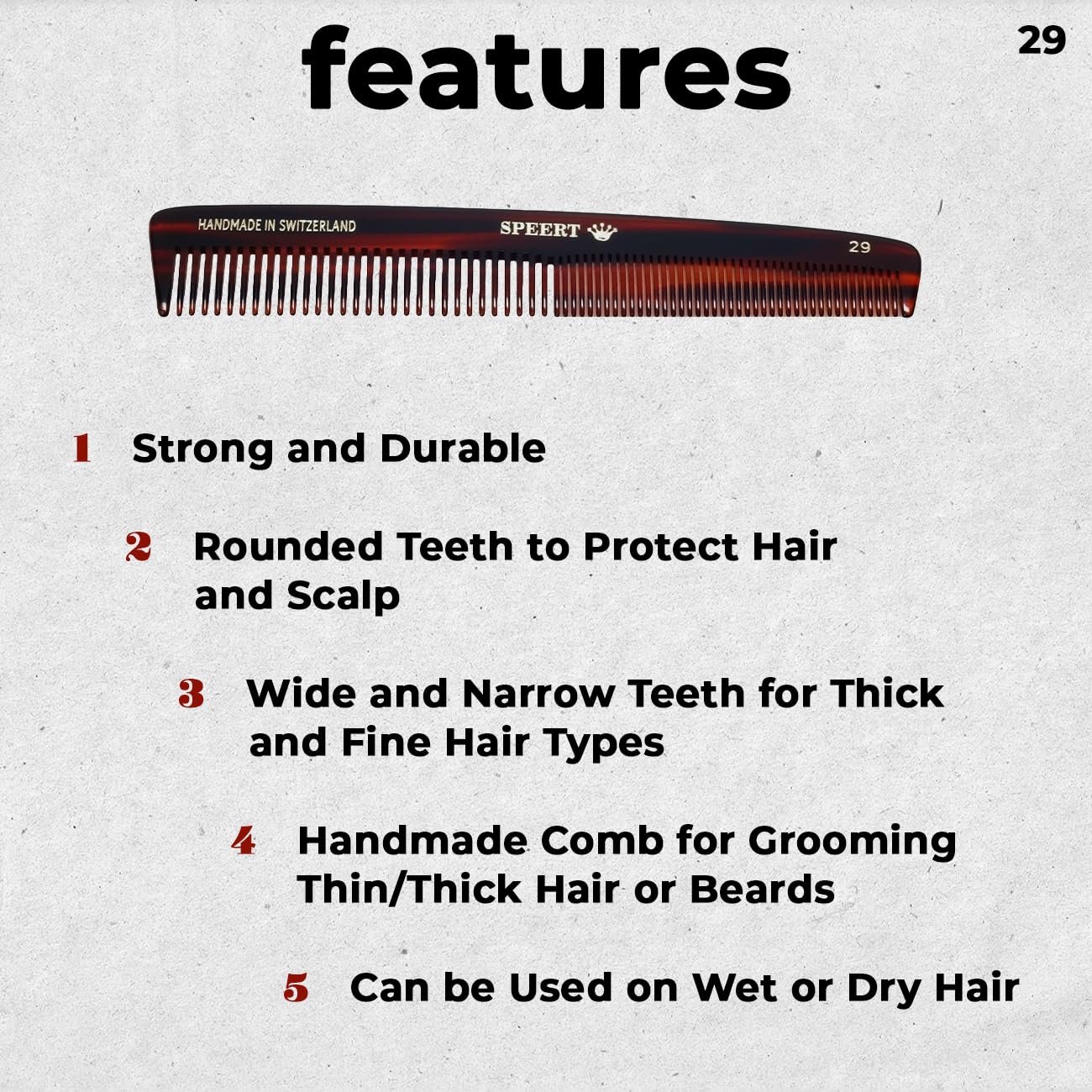 #29 Handmade Wide Narrow Tooth Comb Tortoise Havana Acetate Thick Coarse Curly Thin Fine Straight Hair Detangling Parting Grooming Teasing Hair Styling Hairdresser Barber Hairdressing Wet Dry