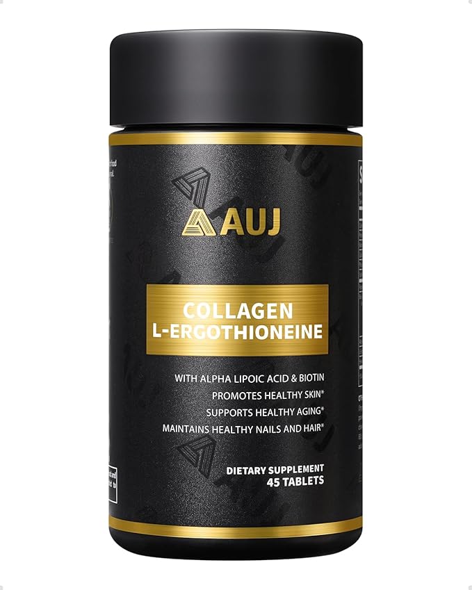 AUJ Multi-Active Collagen, 2300mg Peptan® Bovine Collagen Peptides Type I, II, III,3000mg Biotin, Ergothioneine (ET), Alpha Lipoic Acid, Nails Beauty Complex, for Women & Men, 45 Capsules