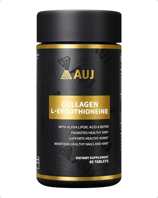 AUJ Multi-Active Collagen, 2300mg Peptan® Bovine Collagen Peptides Type I, II, III,3000mg Biotin, Ergothioneine (ET), Alpha Lipoic Acid, Nails Beauty Complex, for Women & Men, 45 Capsules