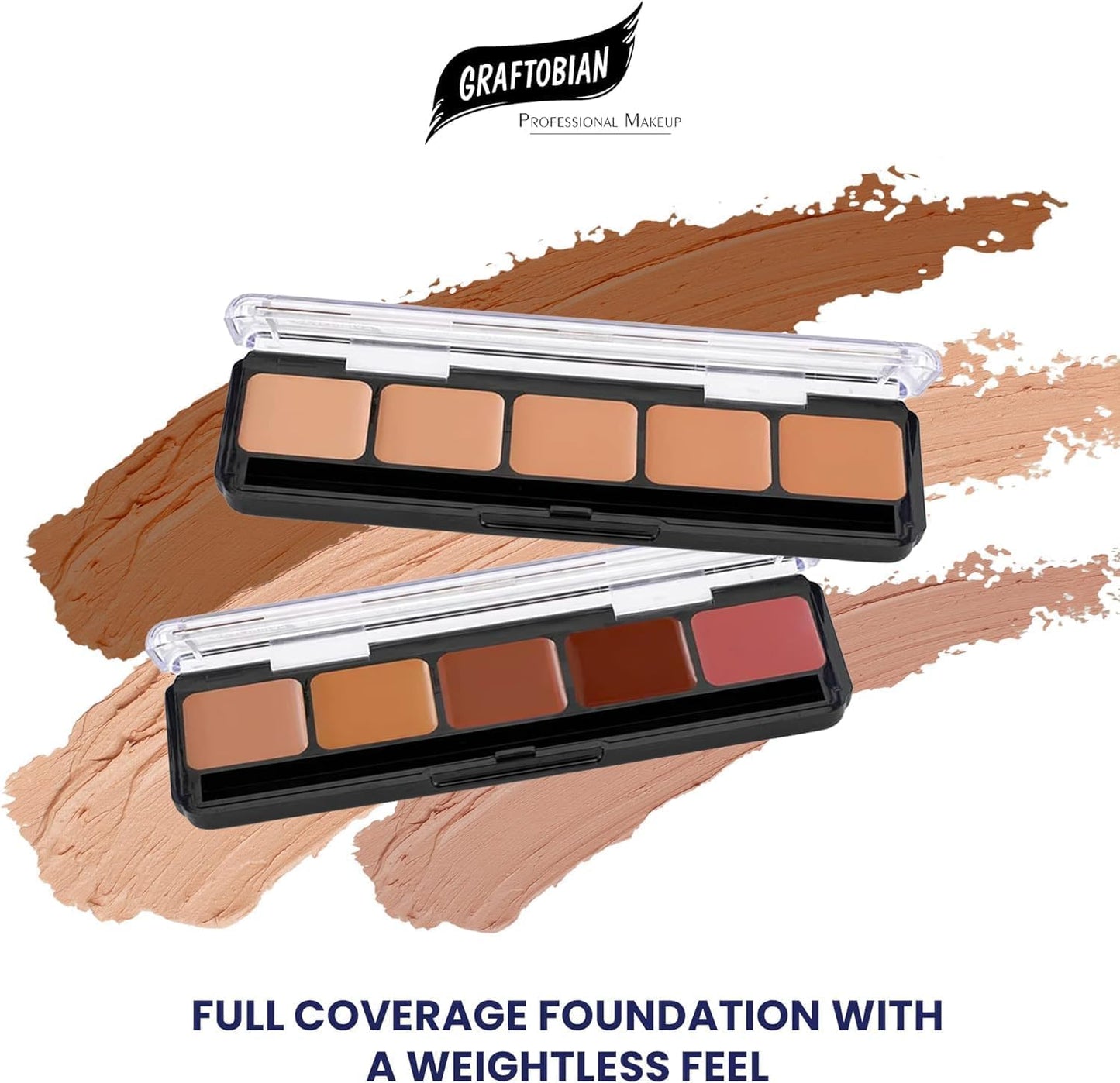 Graftobian HD Glamour Crème Foundation Palette (Neutral #3) - High Definition 5 Color Makeup Palette, Cream Based Foundation Concealer and Contour Palette, Full Coverage - Deep Neutral Skin Shades