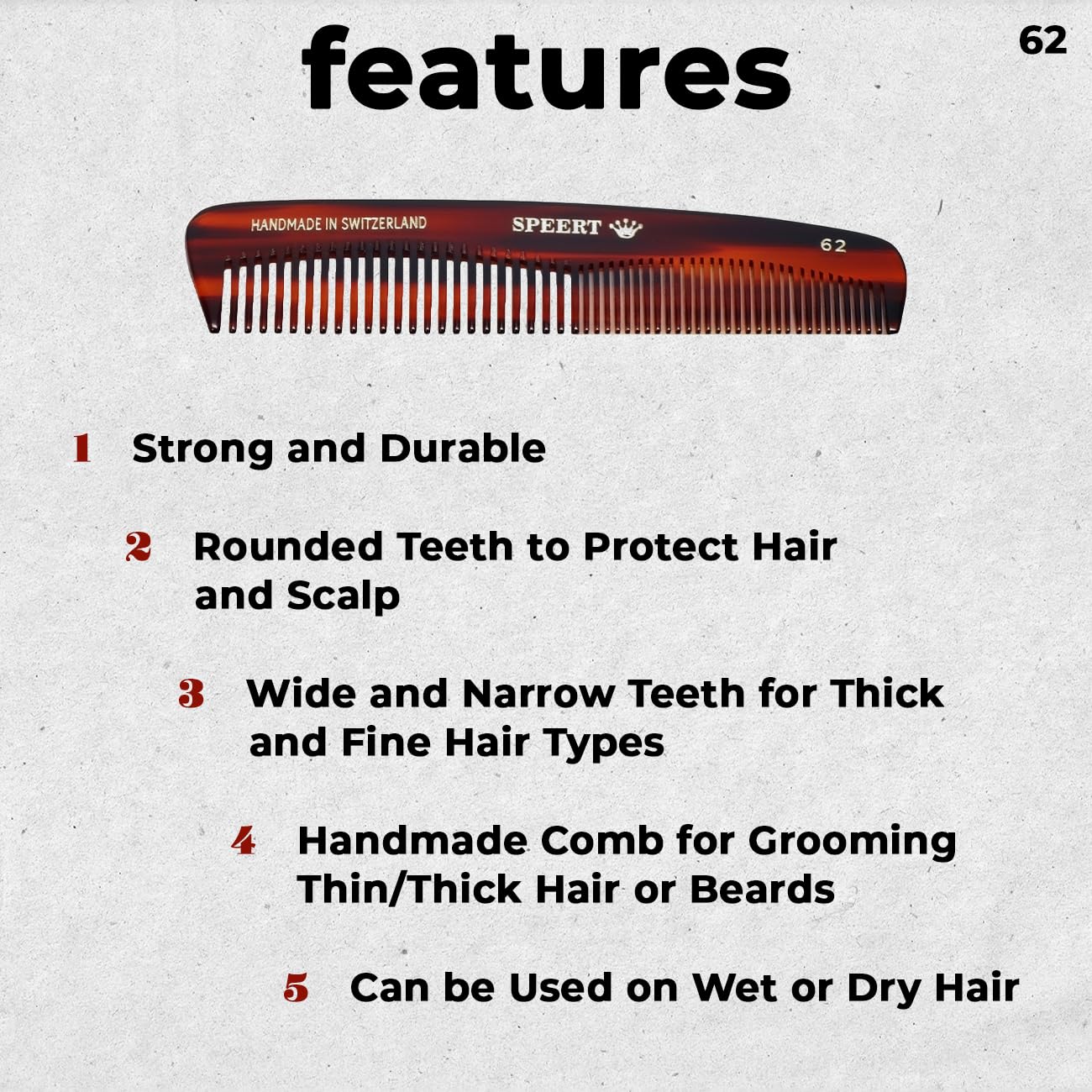 #62 Handmade Wide Narrow Tooth Comb Tortoise Havana Acetate Thick Coarse Curly Thin Fine Straight Hair Detangling Parting Grooming Teasing Hair Styling Hairdresser Barber Hairdressing Wet Dry