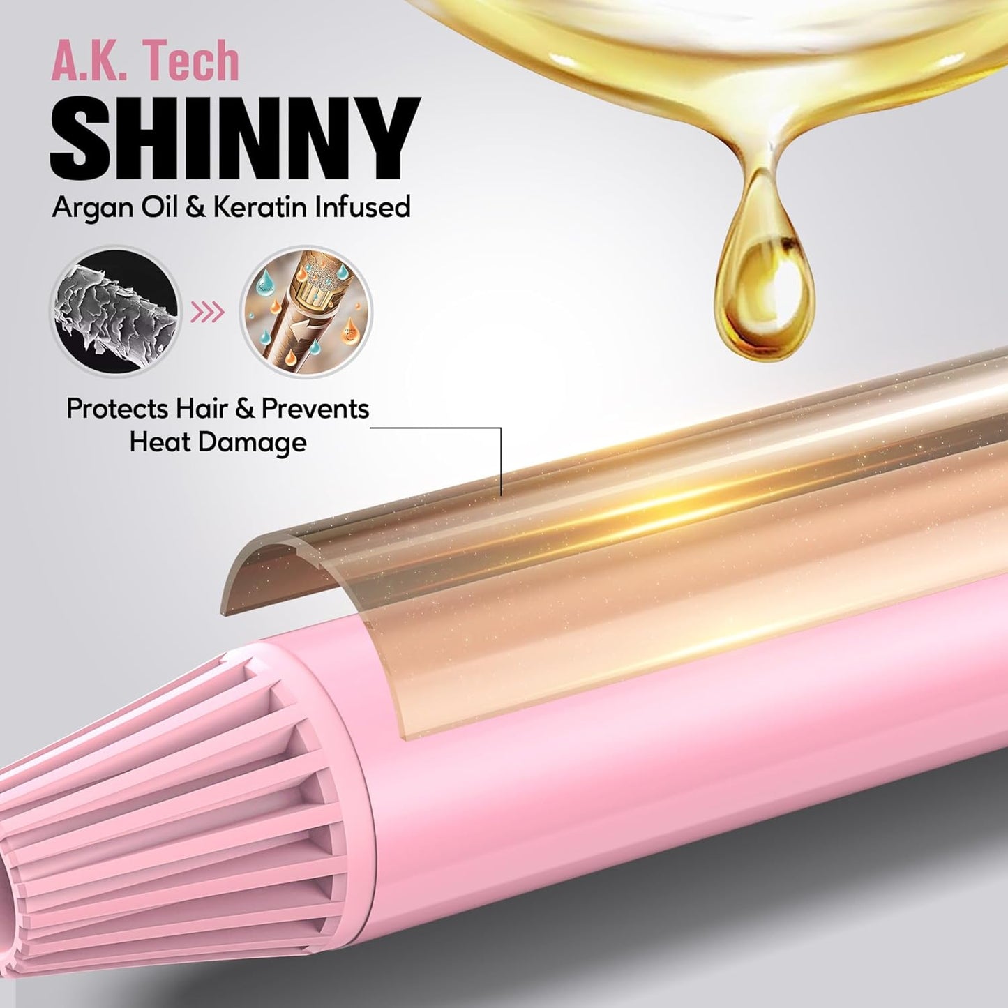 FARERY Long Barrel Curling Iron 1 1/4 inch, 1.25 Inch Curling Iron for Thin Hair, Infused Argan Oil & Keratin, 11 Adjustable Temp, Include Clips & Silicone Pad, Pink