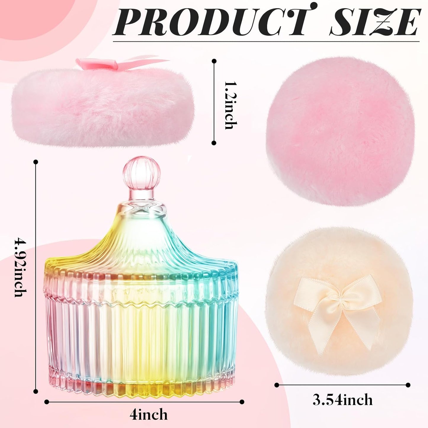 Tioncy 3 Pcs Large Body Powder Puff and Container Powder Container with Puff Crystal Case Soft Washable Reusable Velour Face Body Glitter Wet Dry Makeup(Simple,Colorful)