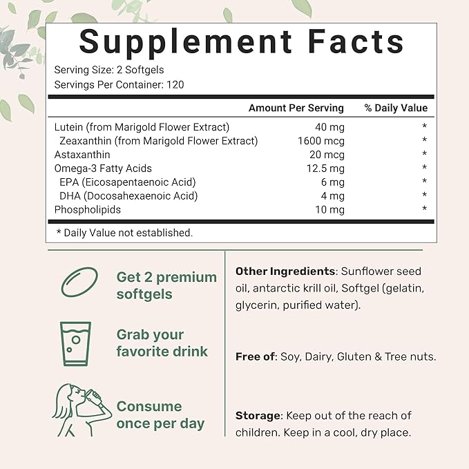 Micro Ingredients Lutein & Zeaxanthin 40mg 240 Count, Omega-3s, &