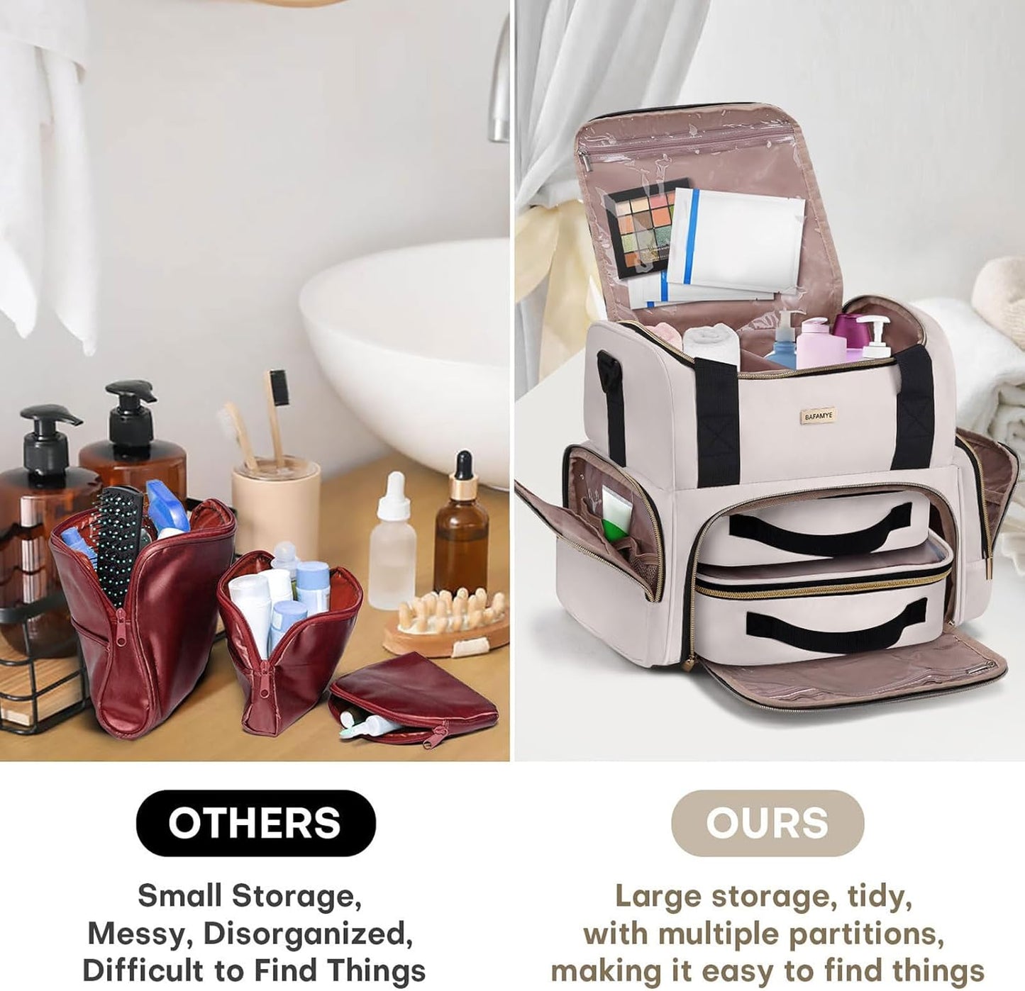 Large Makeup Cosmetic Bag with 2 Removable Case, Double Layer Travel Makeup Organizer Case, travel Toiletry Bag For Women