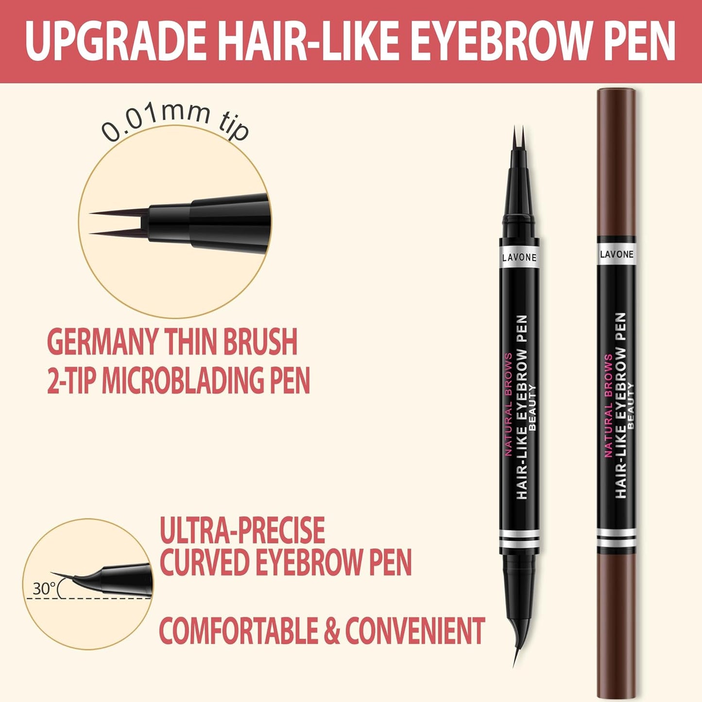 LAVONE Hair-Like Eyebrow Pen Makeup kit, Eyebrow Pencils for Women with Waterproof Microblading Eyebrow Pencil, Eyebrow Pomade, Eyeliner and Eyebrow Brush, Create Full, Natural Brows, Dark Blonde