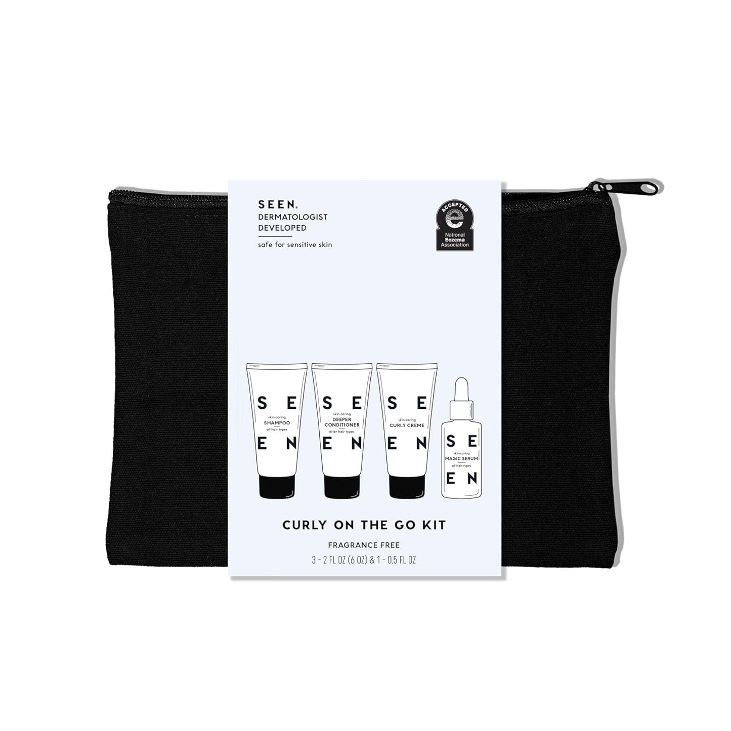 SEEN Curly On The Go Kit, Fragrance Free - Non-Comedogenic & Safe for Sensitive Skin - Sulfate-Free, Curl-Defining Styling Hair Bundle - Anti Frizz - Heat Protectant