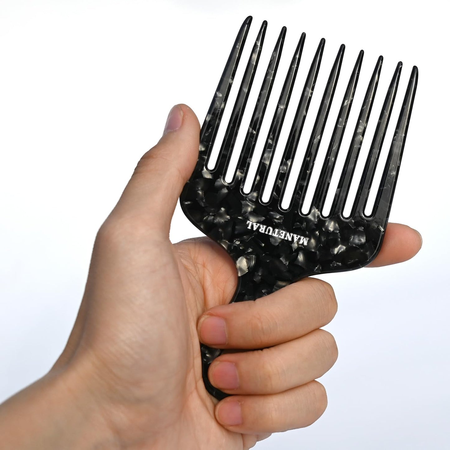 14MX Long-Tooth Comb/Afro Hair Lift Combs for Women's Curls and Men's Beards - Hand-Made, Hand-Crafted Beauty for Effortless Styling (black, 2 PACK)