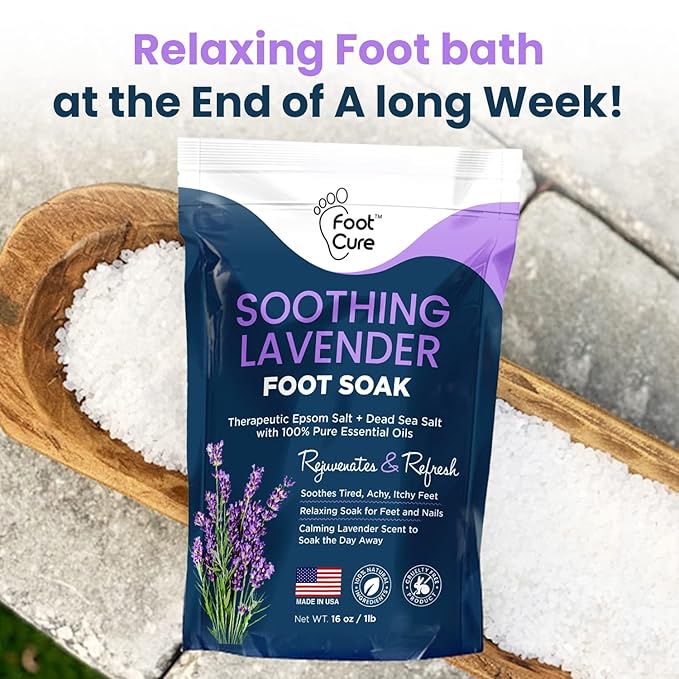 Soothing Lavender Foot Soak with Epsom Salt - Best Toenail Treatment, & Softens Calluses - Soothes Sore & Tired Feet Tea Tree Oil Foot Balm/ Moisturizer For Dry Cracked Feet