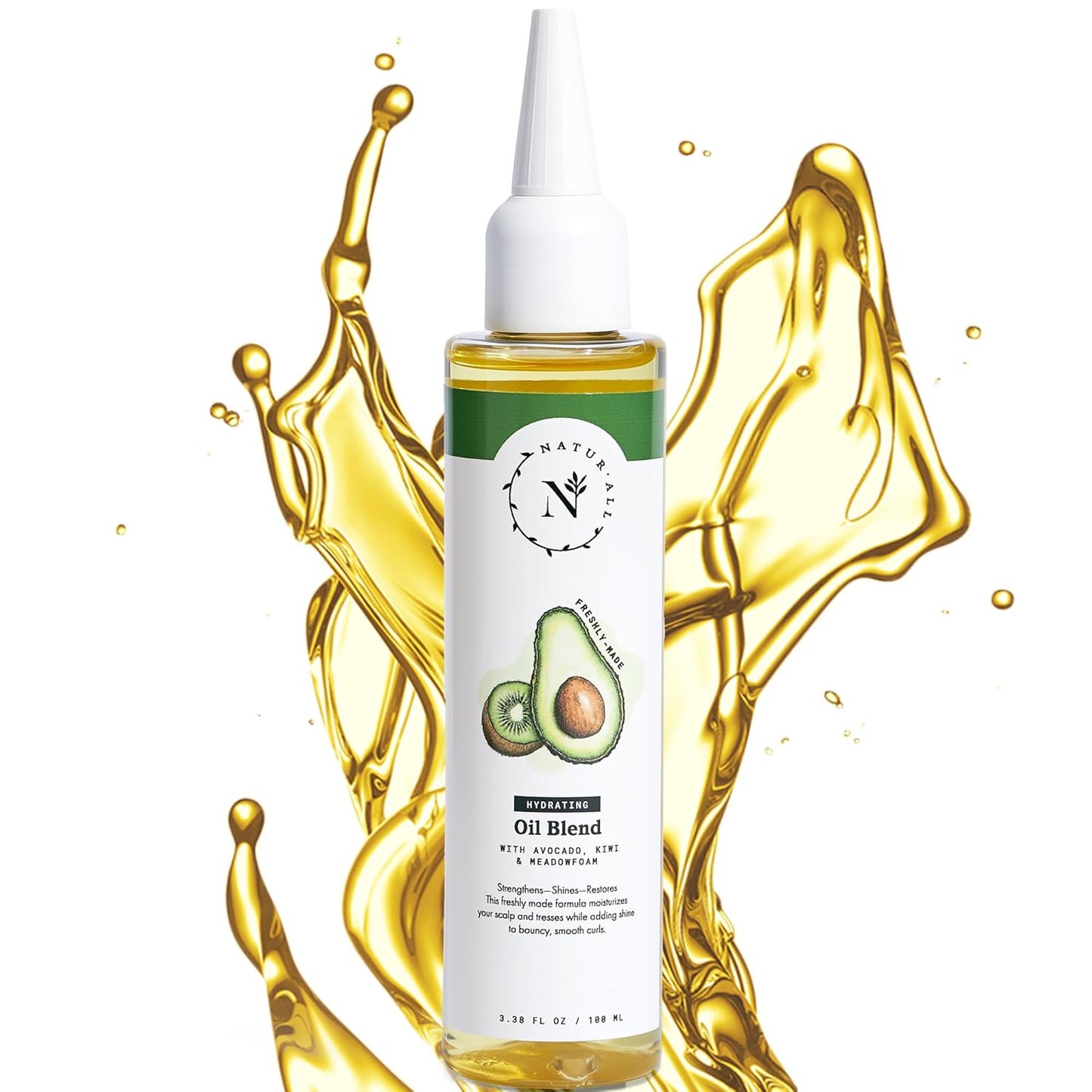 NaturAll Hydrating Hair Oil Blend with Cold pressed Avocado and Kiwi seed oils-Hair Growth Oil with Vitamin E & C- Hair Growth Serum for Hair Repair, Frizz, Breakage & Split Ends (3.38 FL OZ)