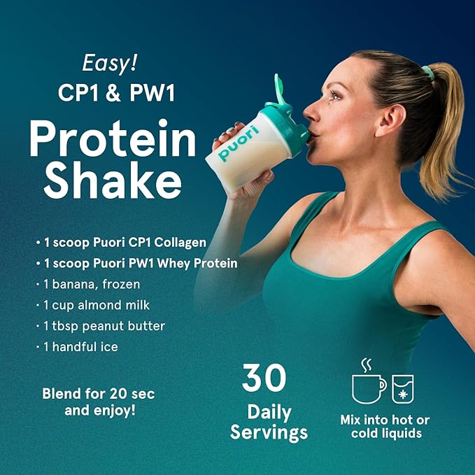 Puori - CP1 Pure Collagen Peptides Powder - Hair, Skin, Nails - Joint, Bones Support - Hydrolyzed Protein, Unflavored, 30 Servings