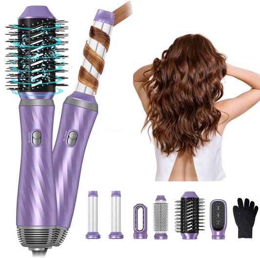 6 in 1 Hair Dryer Brush, Upgrade Detachable Blow Dryer Brush Air Styler Wrap Air Curler, Curly Twist Hot Curling Iron, Negative Ion Blow Dryer Hot Styler, Travel Hair Styling Tool