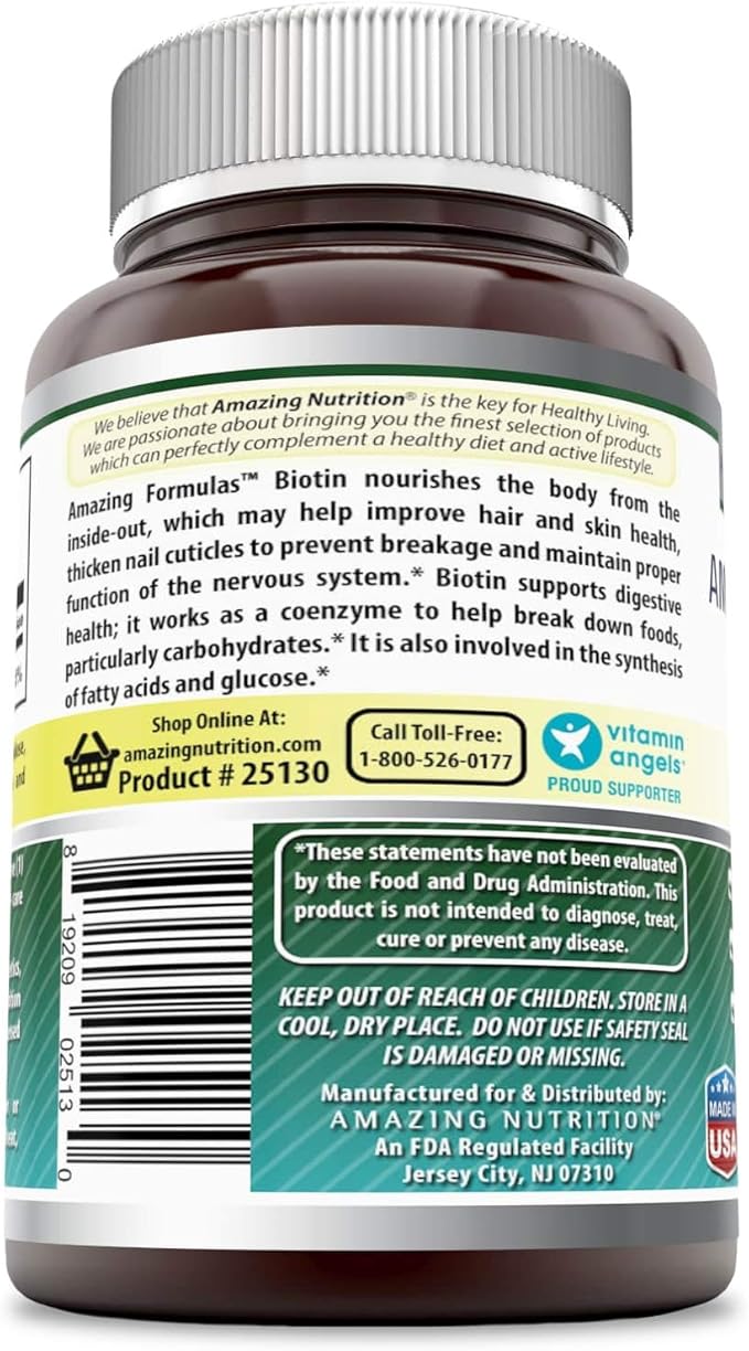 Amazing Formulas Biotin 15000 mcg - Supports Healthy Hair, Skin & Nails - Promotes Cell Rejuvenation - Supports Healthy Metabolism & Digestive Health (240 Tablets) (Non GMO-Gluten Free)