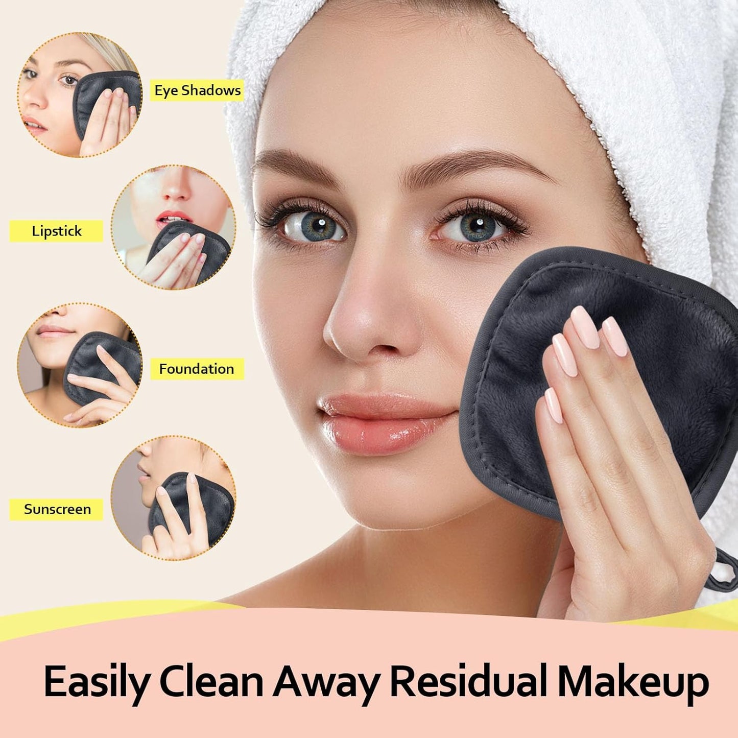 HOMEXCEL Makeup Remover Cloth 12 Count (Pack of 1), Reusable Makeup Remover Pads, Washable Ultra Soft Facial Cleansing Cloths For All Skin Types, 5 X 5 In, Black