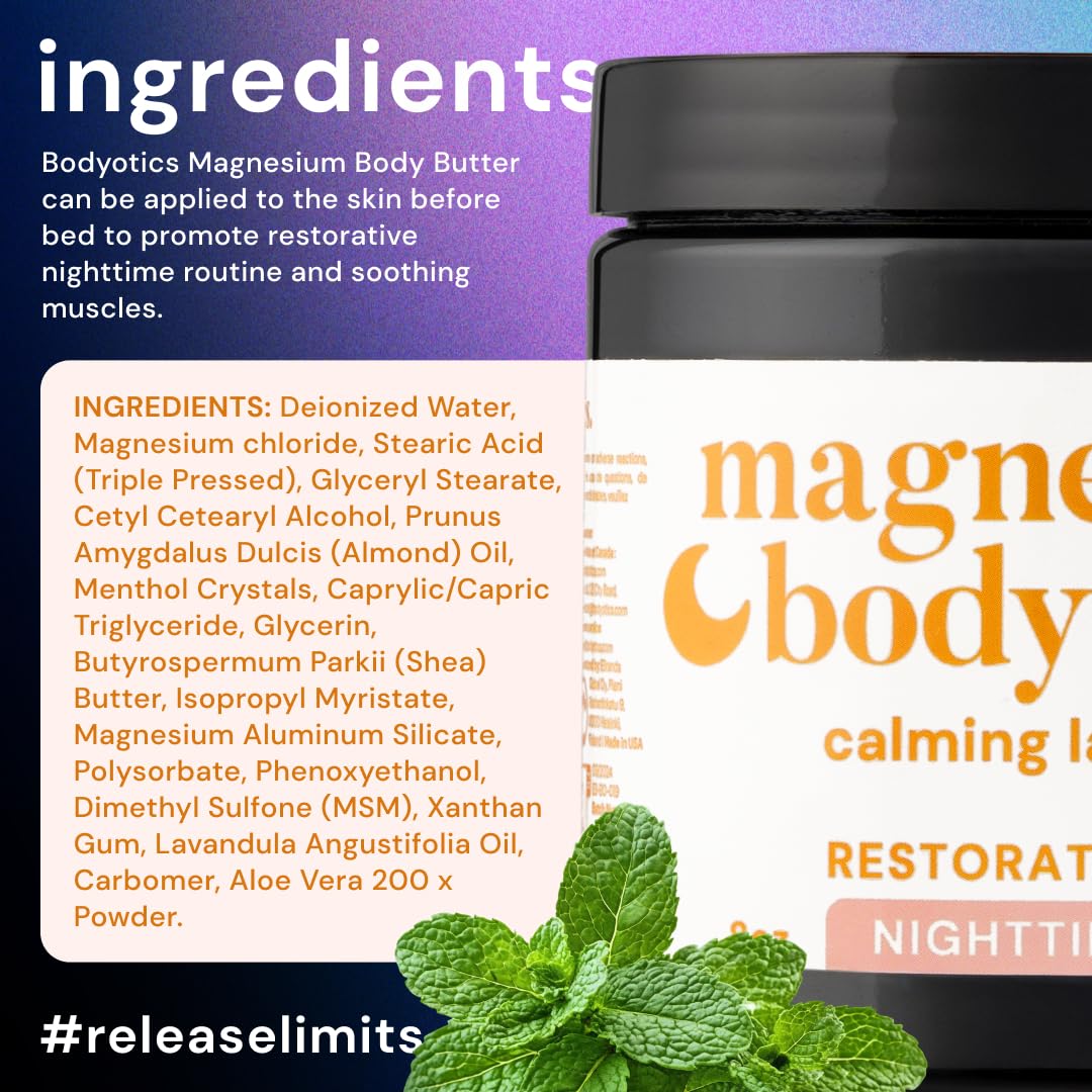Bodyotics Magnesium Body Butter - Nighttime Magnesium Cream For Women, Pregnancy & Postpartum Comfort (Calming Lavender Scent, 8oz)