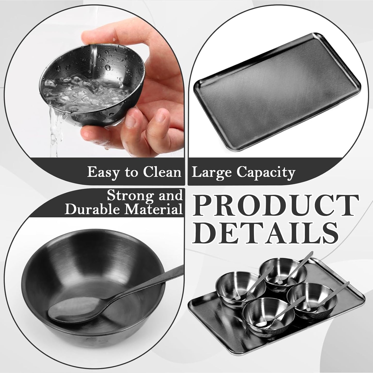 9 PCS Black Esthetician Supplies 4 Black Facial Bowls Esthetician 4 Facial Mixing Spoons Facial Mask Mixing Bowl Large Stainless Steel Skincare Tray Esthetician Spoons for Skin Care Face Mask