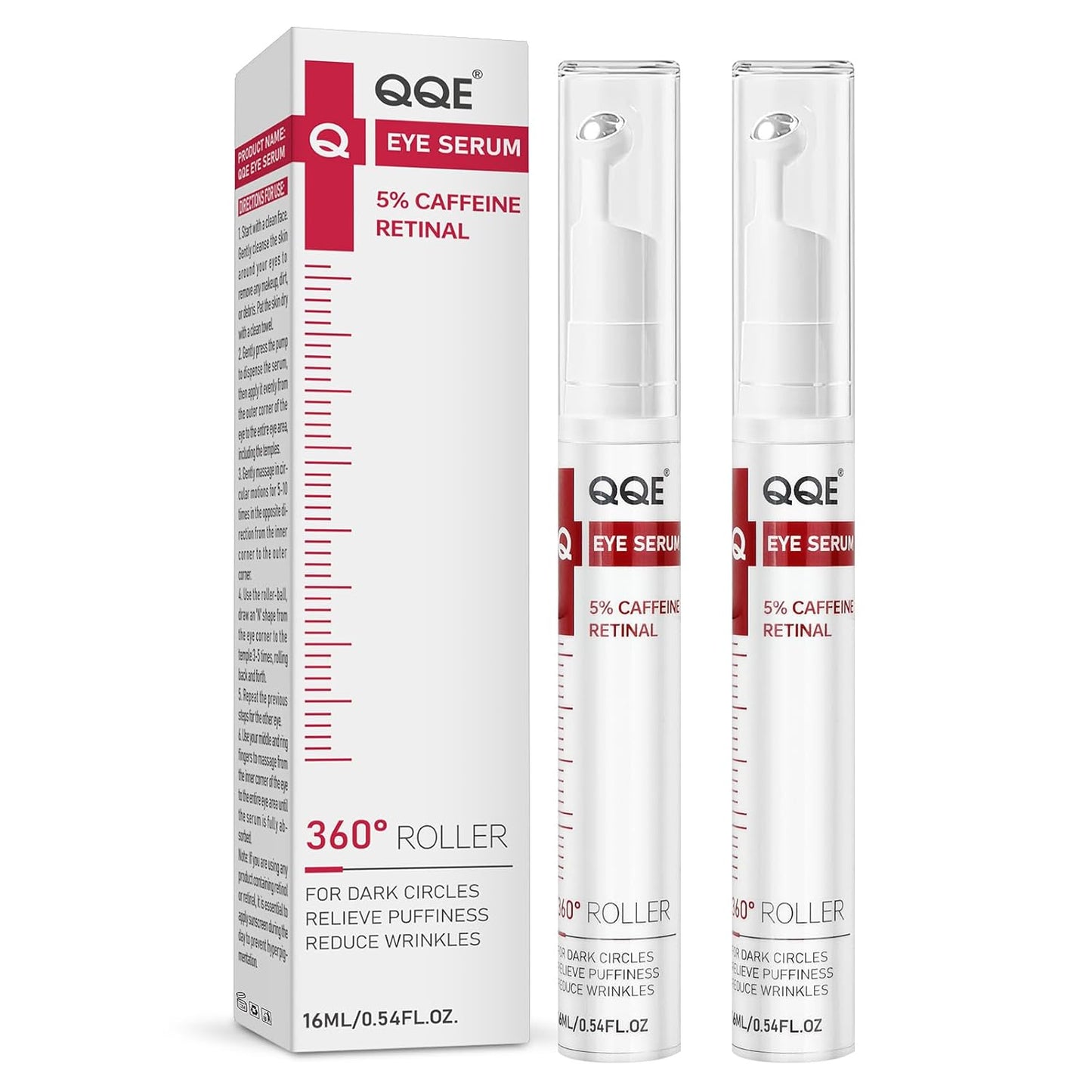 Retinol & Caffeine Eye Serum -360° Massage Roller for Puffiness,Eyebag Remover,Wrinkle Filler,Under Eye Cream For Dark Circles 0.54fl.oz (Pack of 2)