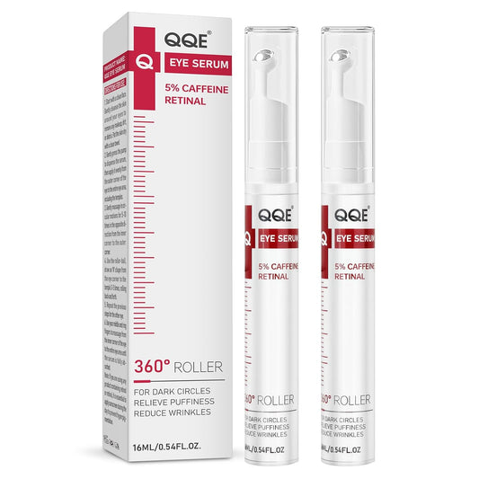 Retinol & Caffeine Eye Serum -360° Massage Roller for Puffiness,Eyebag Remover,Wrinkle Filler,Under Eye Cream For Dark Circles 0.54fl.oz (Pack of 2)