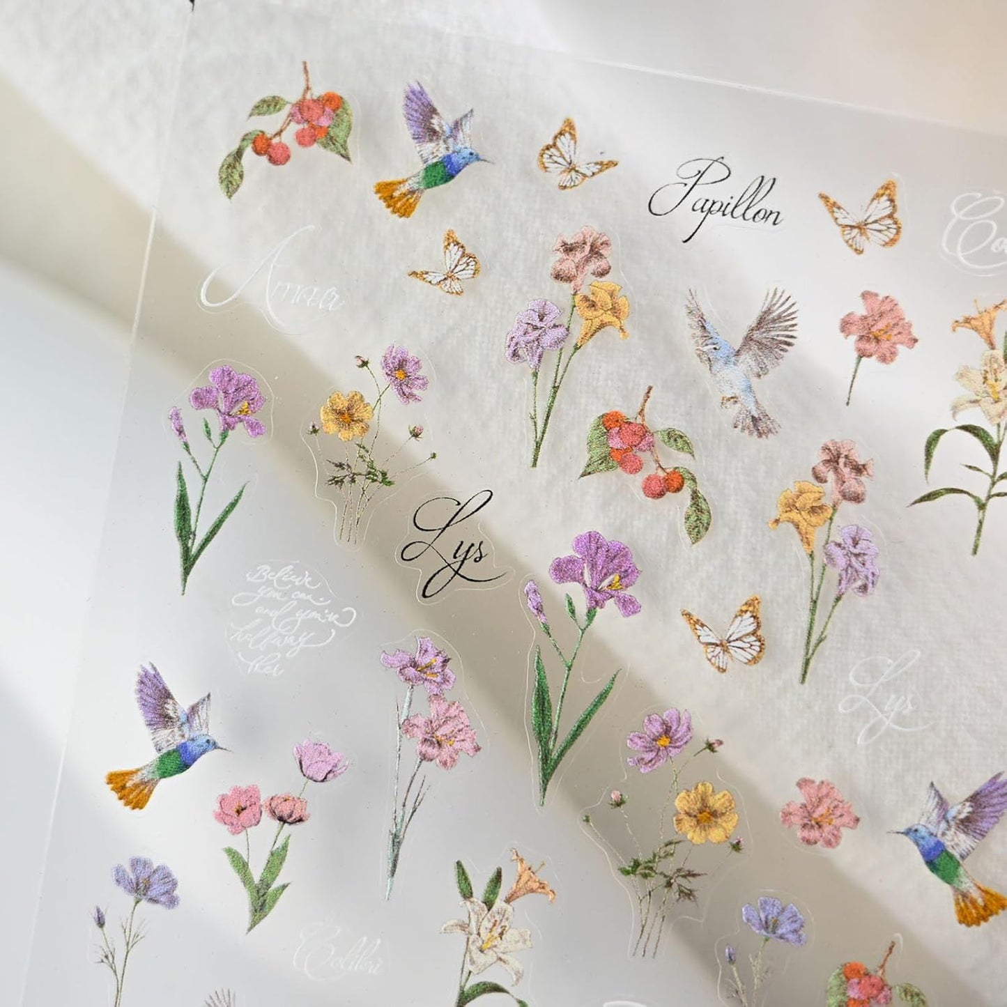 Hummingbird Flower Nail Stickers, Irises Decals, Floral Art Design, Self-Adhesive Accessories for Women, Aesthetic Supplies