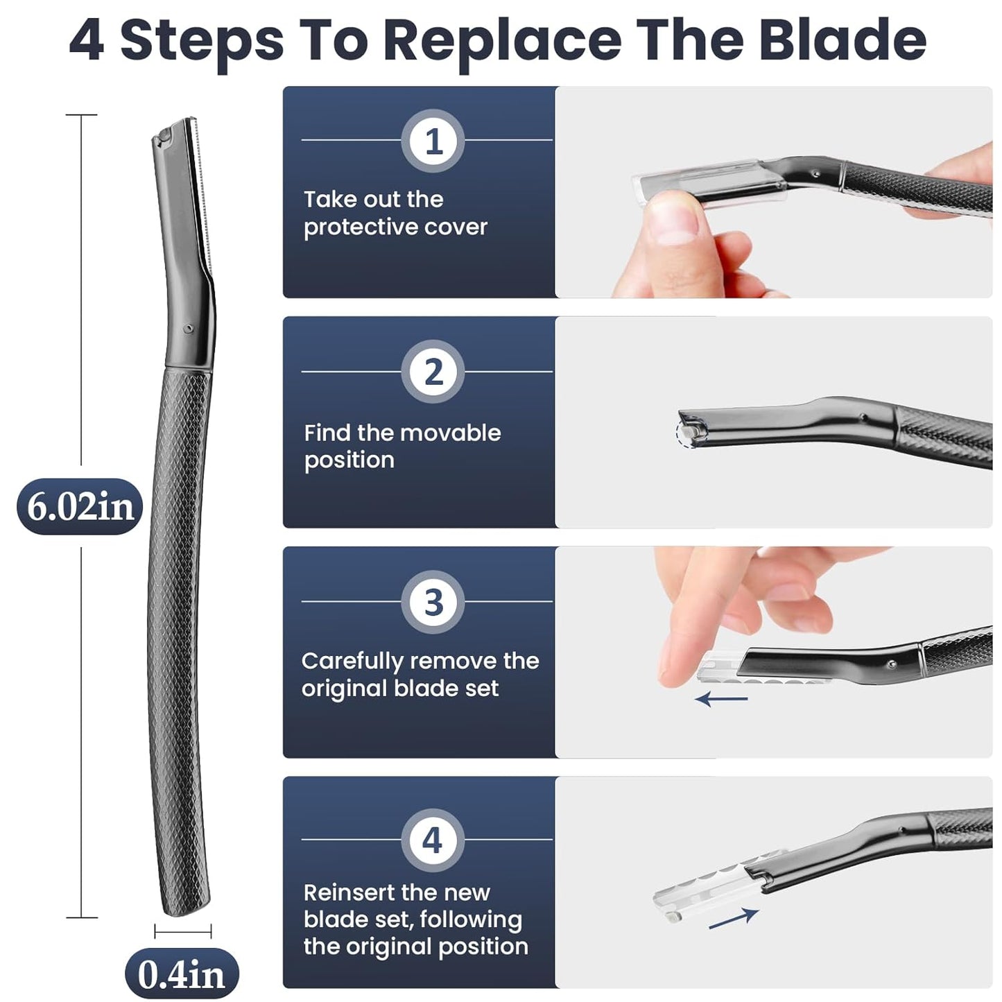 Dermaplaning Tool for Face, Dermaplane Razor for Peach Fuzz with Metal Grip, Professional Eyebrow Razor for Women, Facial Razor for Women Black (12 Replaceable Blades)